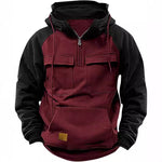 Napxon fall Winter Retro Cargo Hoodies Men's Half Zipper Solid Warm Fleece Sweatshirts