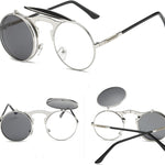 Napxon new Vintage Round Steampunk Sunglasses Flip-Up UV Protection Metal Frame Men