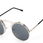 Napxon new Vintage Round Steampunk Sunglasses Flip-Up UV Protection Metal Frame Men