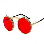Napxon new Vintage Round Steampunk Sunglasses Flip-Up UV Protection Metal Frame Men