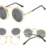 Napxon new Vintage Round Steampunk Sunglasses Flip-Up UV Protection Metal Frame Men