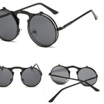 Napxon new Vintage Round Steampunk Sunglasses Flip-Up UV Protection Metal Frame Men