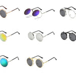 Napxon new Vintage Round Steampunk Sunglasses Flip-Up UV Protection Metal Frame Men