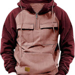 Napxon fall Winter Retro Cargo Hoodies Men's Half Zipper Solid Warm Fleece Sweatshirts