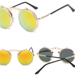 Napxon new Vintage Round Steampunk Sunglasses Flip-Up UV Protection Metal Frame Men