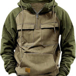 Napxon fall Winter Retro Cargo Hoodies Men's Half Zipper Solid Warm Fleece Sweatshirts