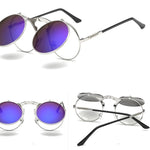 Napxon new Vintage Round Steampunk Sunglasses Flip-Up UV Protection Metal Frame Men
