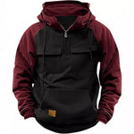 Napxon fall Winter Retro Cargo Hoodies Men's Half Zipper Solid Warm Fleece Sweatshirts