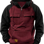 Napxon fall Winter Retro Cargo Hoodies Men's Half Zipper Solid Warm Fleece Sweatshirts