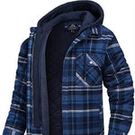 Napxon men's Plaid Hooded Coat Winter Warm Button Zip-up Jacket Fashion Casual