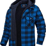Napxon men's Plaid Hooded Coat Winter Warm Button Zip-up Jacket Fashion Casual
