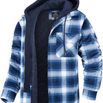 Napxon men's Plaid Hooded Coat Winter Warm Button Zip-up Jacket Fashion Casual