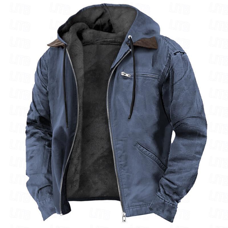 Napxon winter Hooded Coat With Pockets Fashion Warm Fleece Zip-up Jacket Casual Outwear Men's Clothing