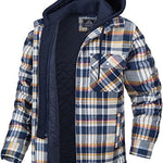 Napxon men's Plaid Hooded Coat Winter Warm Button Zip-up Jacket Fashion Casual