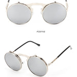 Napxon new Vintage Round Steampunk Sunglasses Flip-Up UV Protection Metal Frame Men