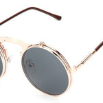 Napxon new Vintage Round Steampunk Sunglasses Flip-Up UV Protection Metal Frame Men