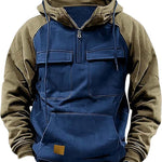 Napxon fall Winter Retro Cargo Hoodies Men's Half Zipper Solid Warm Fleece Sweatshirts