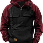 Napxon fall Winter Retro Cargo Hoodies Men's Half Zipper Solid Warm Fleece Sweatshirts