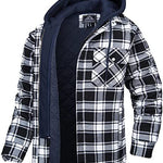 Napxon men's Plaid Hooded Coat Winter Warm Button Zip-up Jacket Fashion Casual