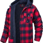 Napxon men's Plaid Hooded Coat Winter Warm Button Zip-up Jacket Fashion Casual