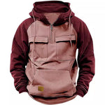 Napxon fall Winter Retro Cargo Hoodies Men's Half Zipper Solid Warm Fleece Sweatshirts