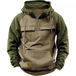 Napxon fall Winter Retro Cargo Hoodies Men's Half Zipper Solid Warm Fleece Sweatshirts