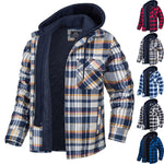 Napxon men's Plaid Hooded Coat Winter Warm Button Zip-up Jacket Fashion Casual