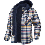 Napxon men's Plaid Hooded Coat Winter Warm Button Zip-up Jacket Fashion Casual